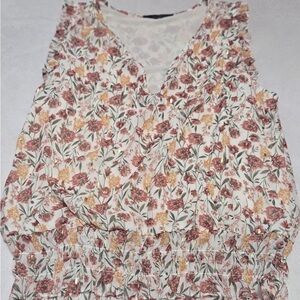 Floral Sleeveless Blouse - Cream and Brown